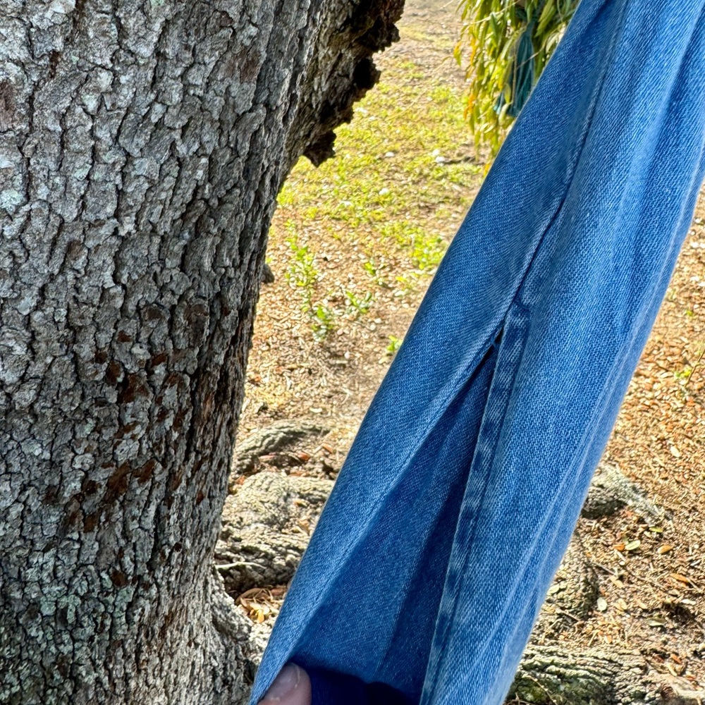 Vtg.Blue Chambray denim maxi dress with corduroy collar and 2 pockets by Adonna - Picture 7 of 13